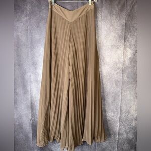 Tan Pleated Maxi A-Line Trousers